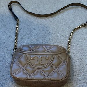 Tory Burch Beige Quilted Crossbody Bag